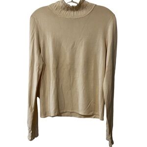 White + Warren Silk Blend Mock Neck Pullover Longsleeve Top Cream Medium